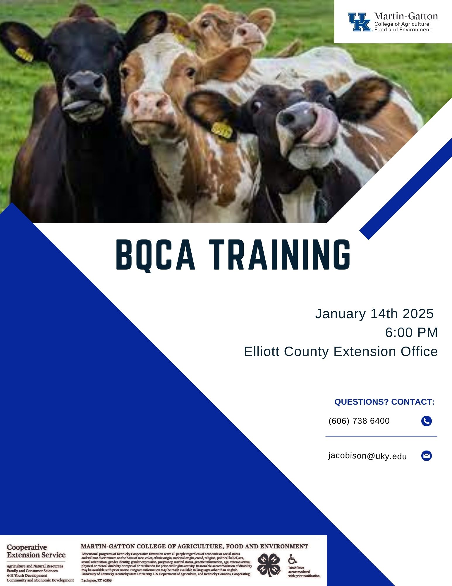 BQCA Training January 14, 2025 6:00pm @ Elliott County Extension Office 